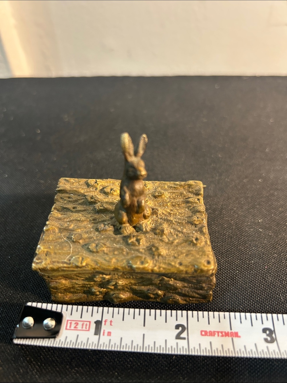 Antique brass rabbit stamp box